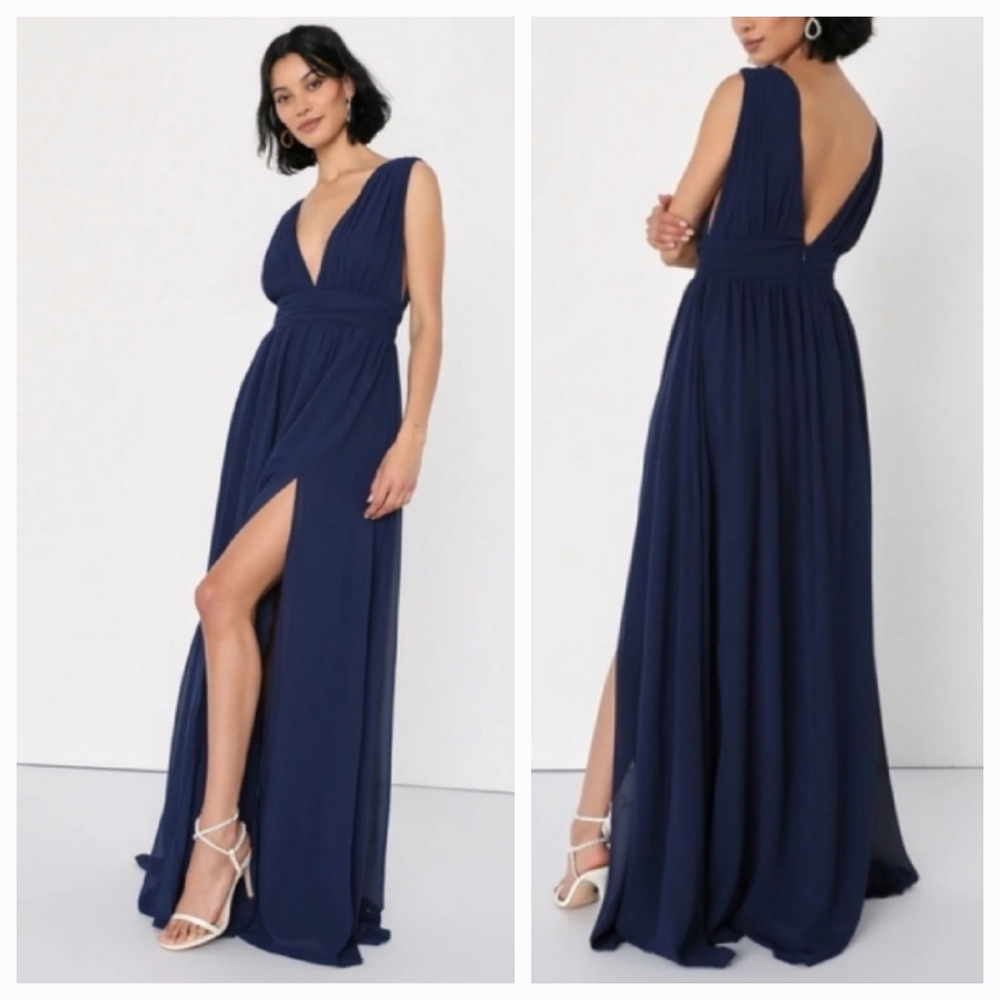 Lulu's Elegant Navy Blue Maxi Dress